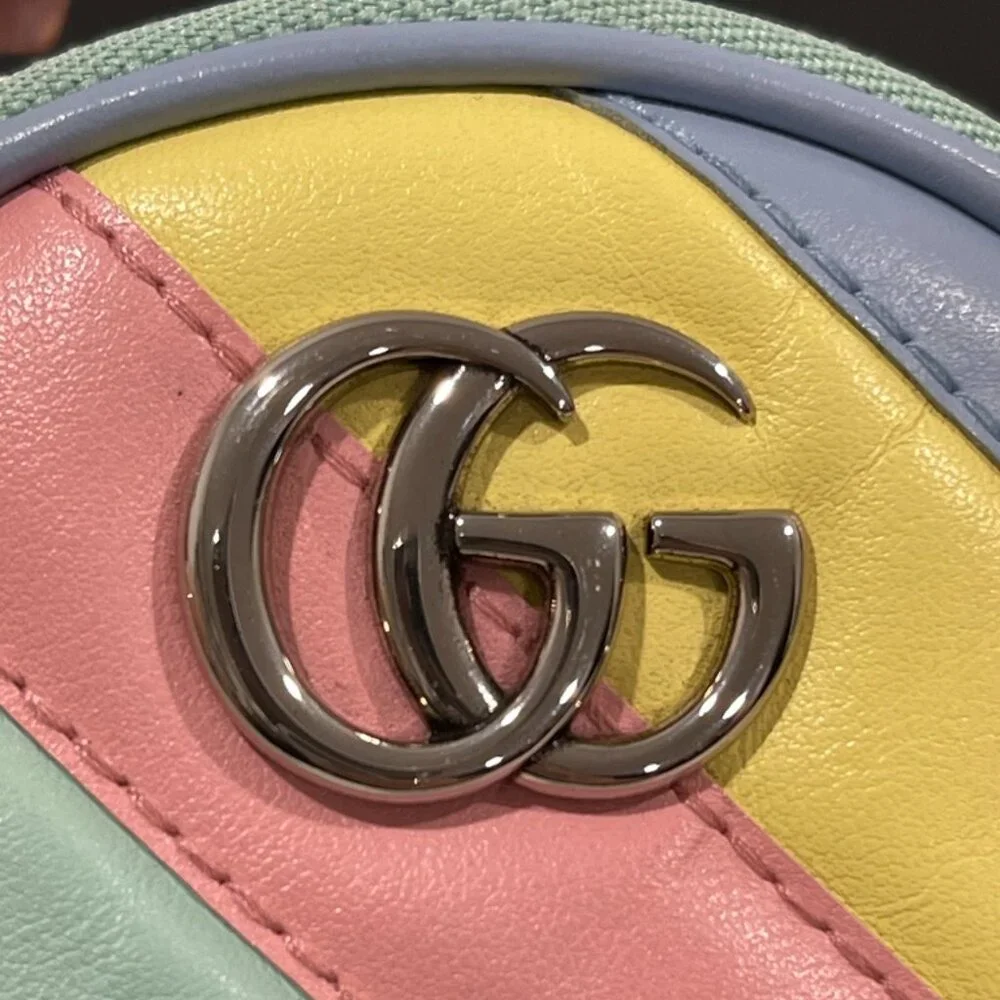 Gucci Calfskin Matelasse Diagonal GG Marmont Round Coin Purse Multi (JB1097)